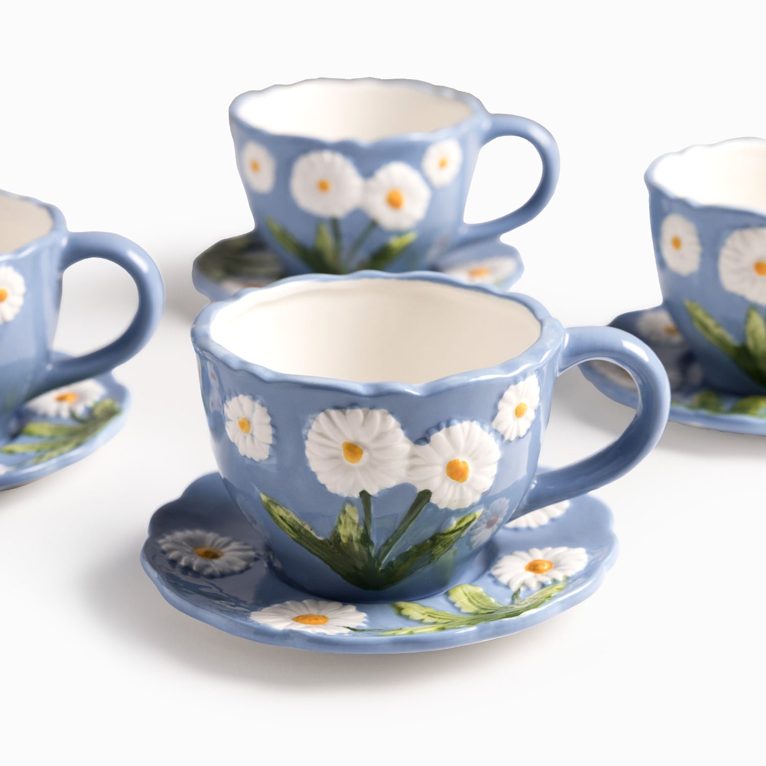 Pocillo y plato margarita 350ml set x4