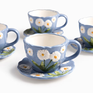 Pocillo y plato margarita 350ml set x4