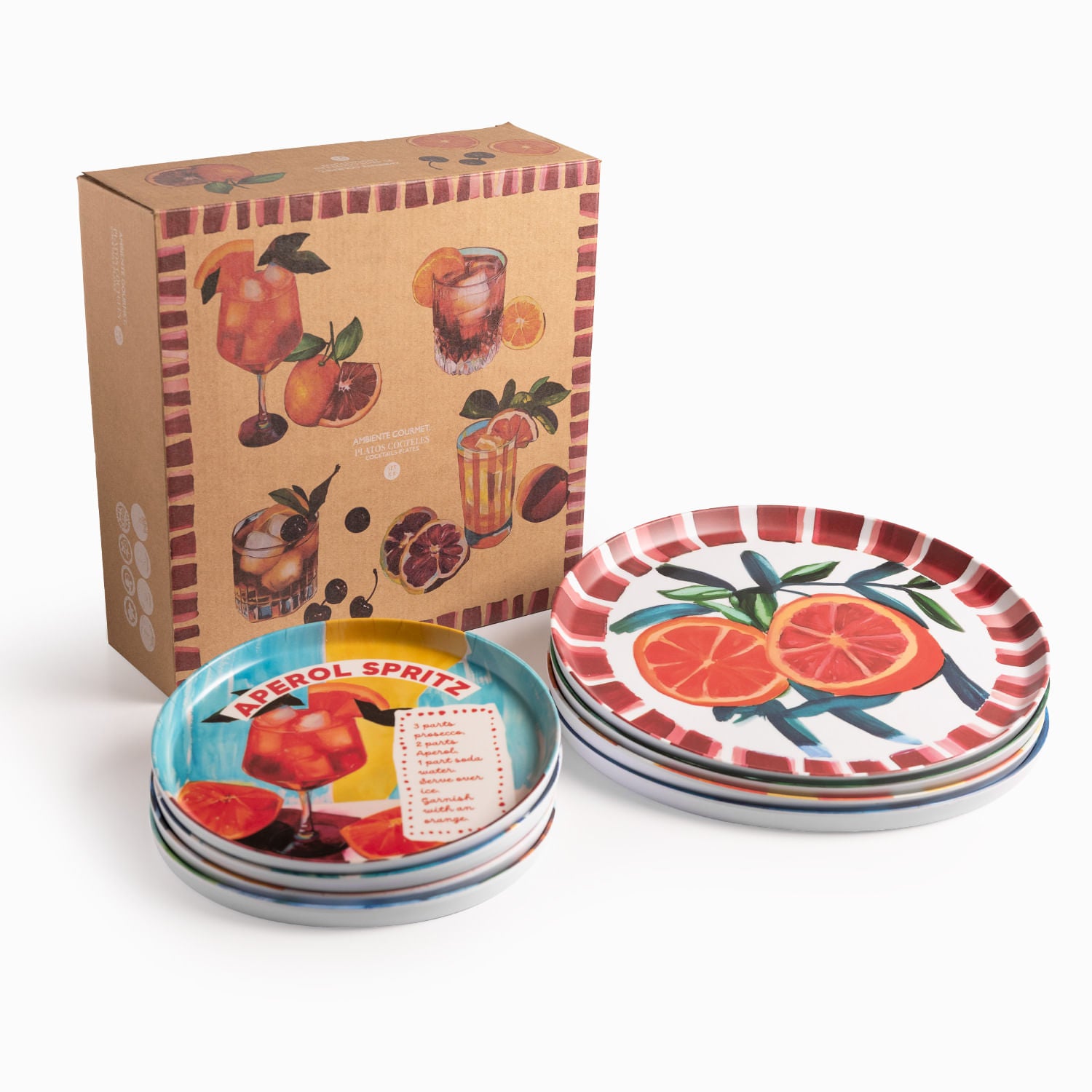 Platos melamina serie cocteles set x8