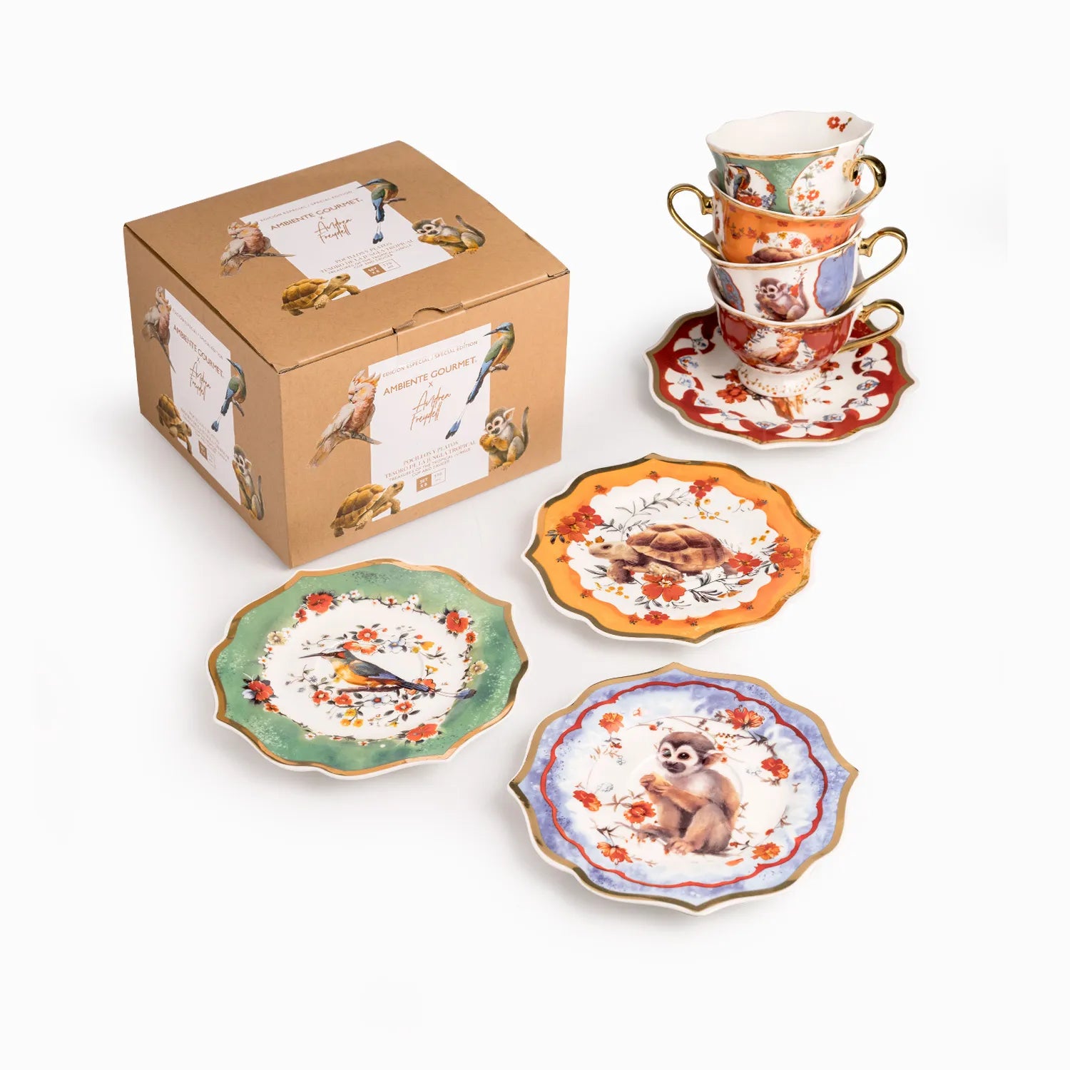 Taza y plato tesoro jungla tropical 8 piezas