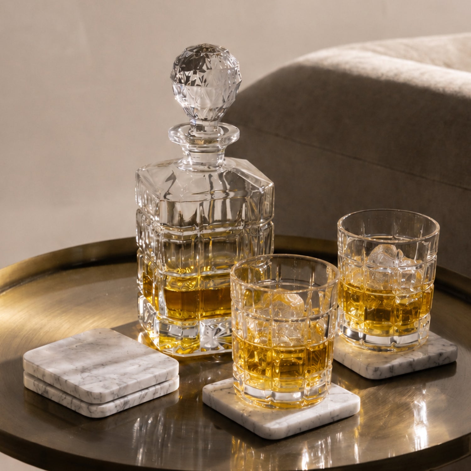 Kit icor licorera con vasos + portavasos de mármol