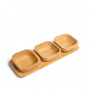 Bandeja en bambú con salseras x3 - Ambiente Gourmet México