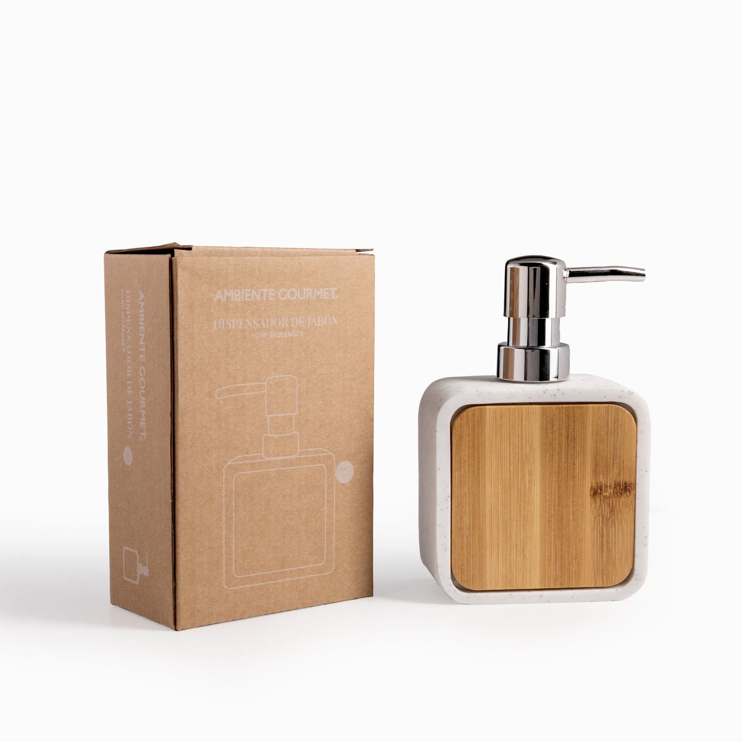 Dispensador de jabón madera y blanco