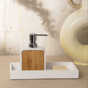 Dispensador de jabón madera y blanco - Ambiente Gourmet México