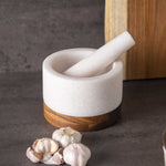 Mortero mármol base madera 14 cm