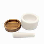 Mortero mármol base madera 14 cm