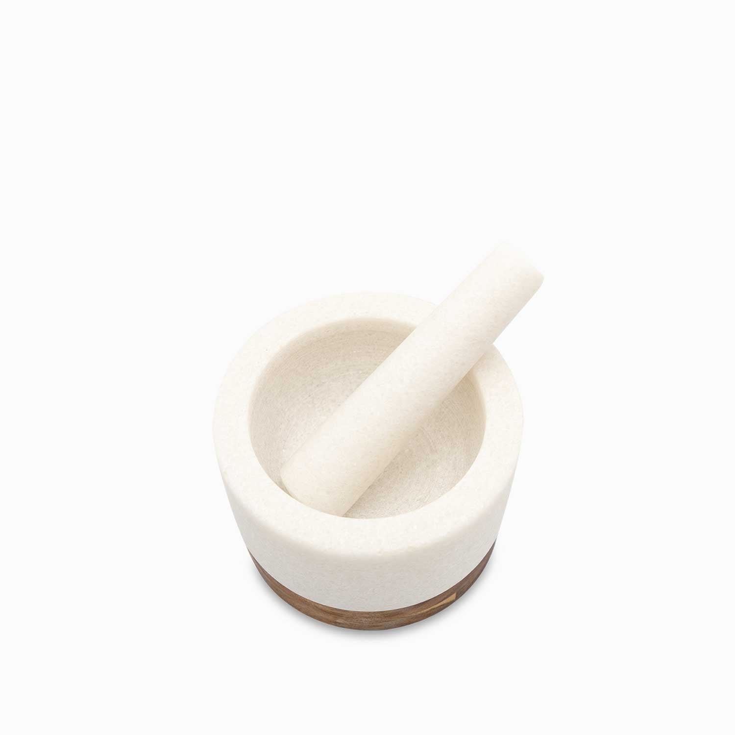 Mortero mármol base madera 14 cm
