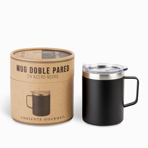 Mug doble pared en acero negro - Ambiente Gourmet México