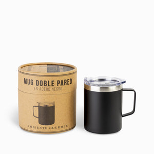 Mug doble pared en acero negro - Ambiente Gourmet México