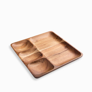 Plato Cuadrado Divisiones En Acacia 25X25Cm - Ambiente Gourmet México