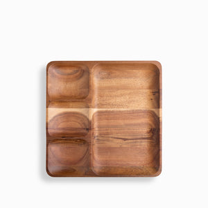 Plato Cuadrado Divisiones En Acacia 25X25Cm - Ambiente Gourmet México