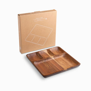 Plato Cuadrado Divisiones En Acacia 25X25Cm - Ambiente Gourmet México
