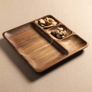 Plato Cuadrado Divisiones En Acacia 25X25Cm - Ambiente Gourmet México
