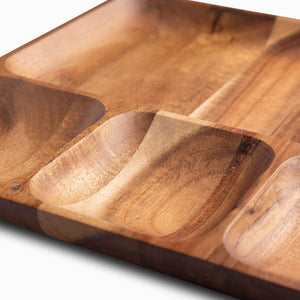 Plato Cuadrado Divisiones En Acacia 25X25Cm - Ambiente Gourmet México