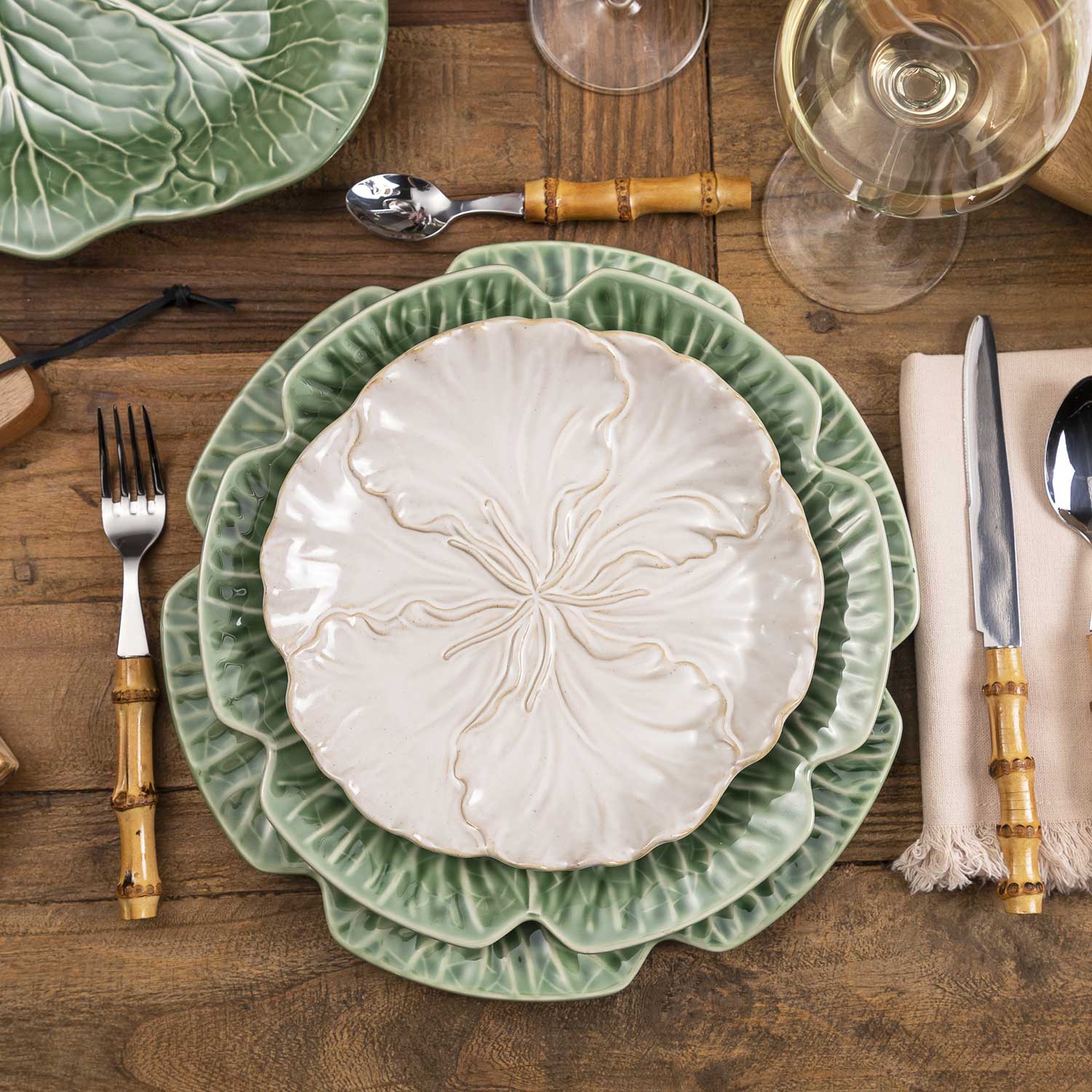 Plato mediano hoja col blanco 20cm set x4 - Ambiente Gourmet México