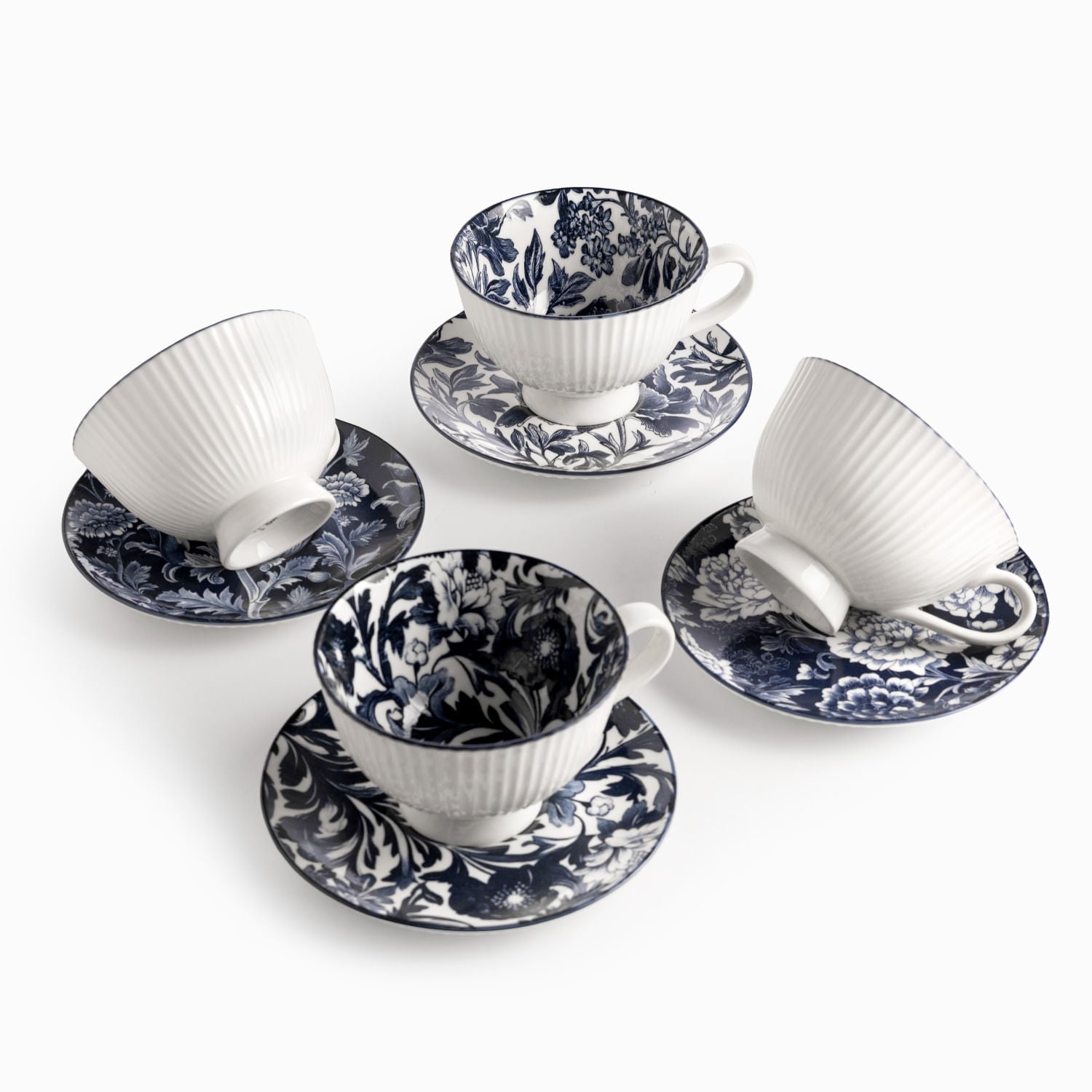 Pocillo y plato jardín índigo set x4 - Ambiente Gourmet México