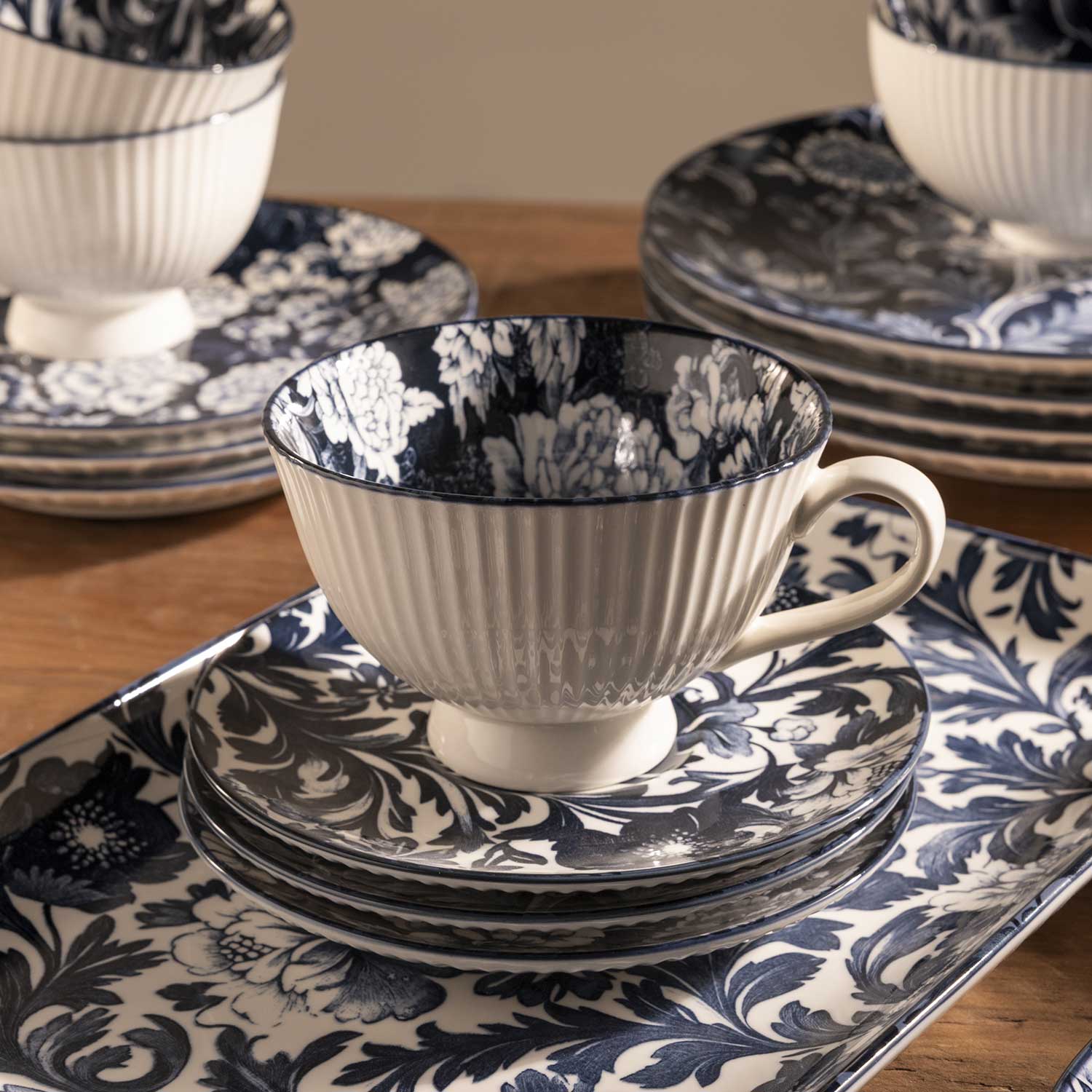 Pocillo y plato jardín índigo set x4 - Ambiente Gourmet México