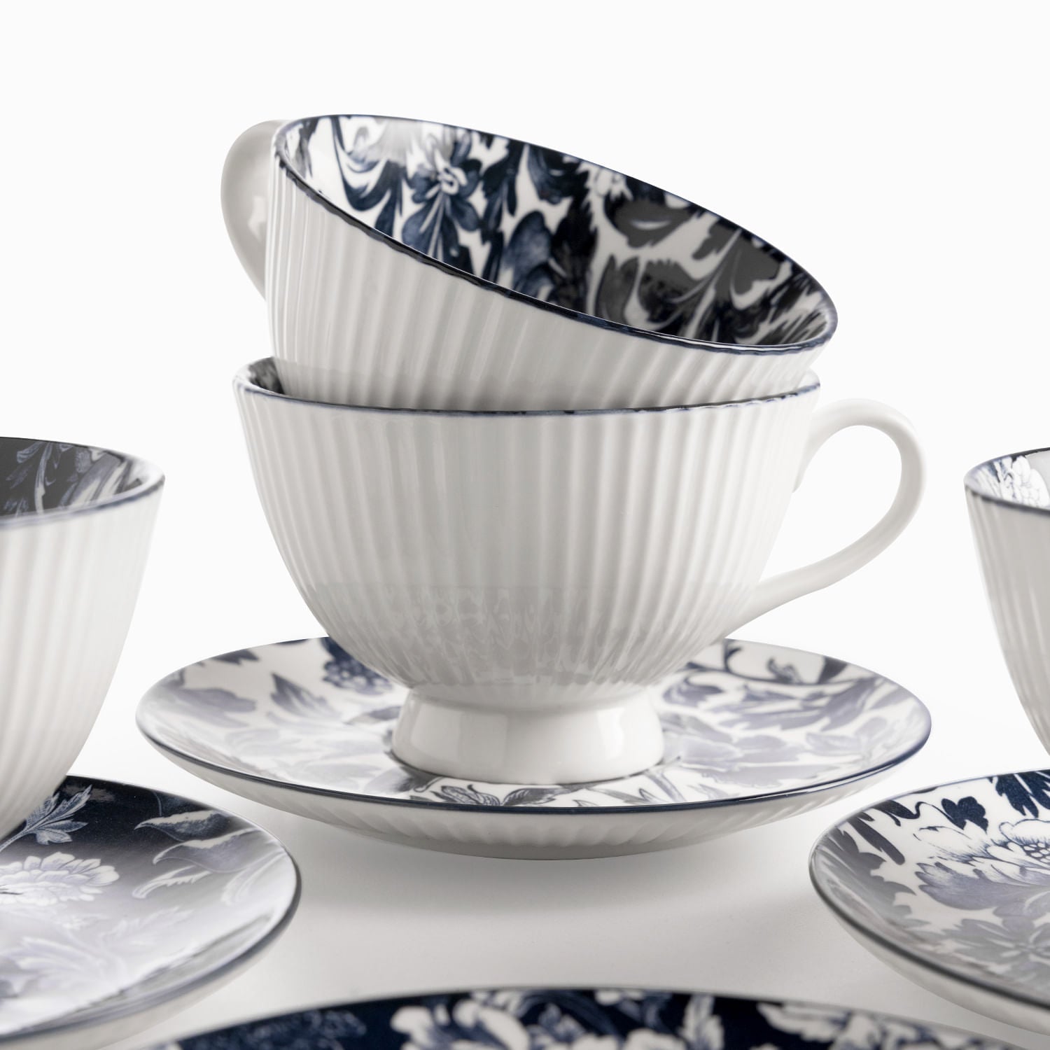 Pocillo y plato jardín índigo set x4 - Ambiente Gourmet México