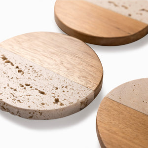 Portavasos travertino y acacia set x4 - Ambiente Gourmet México