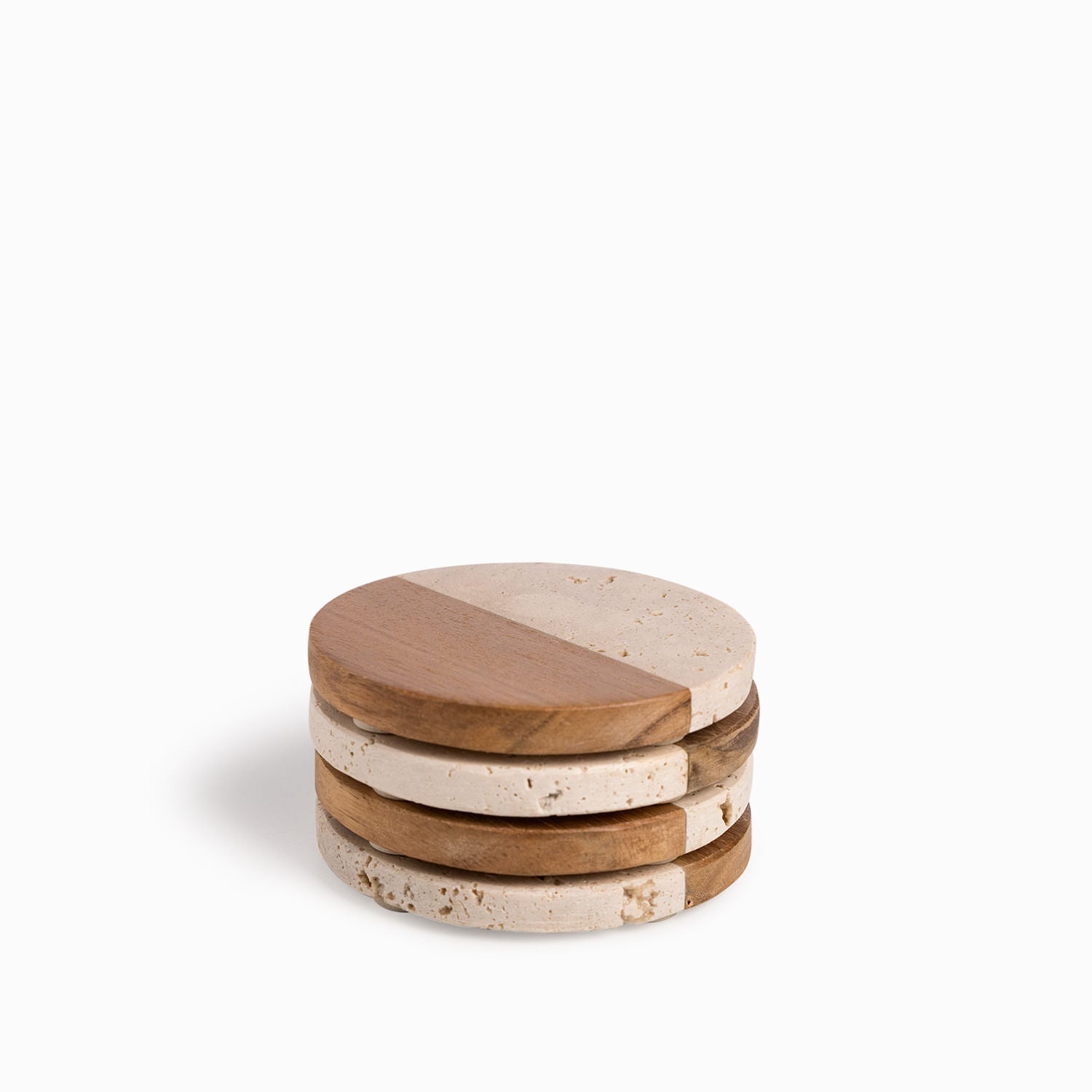 Portavasos travertino y acacia set x4 - Ambiente Gourmet México