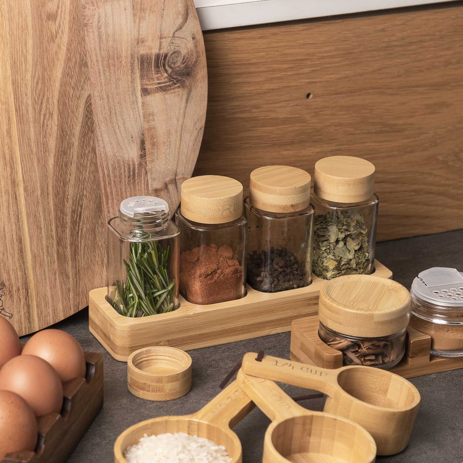 Rack especias alto base madera set x5 - Ambiente Gourmet México