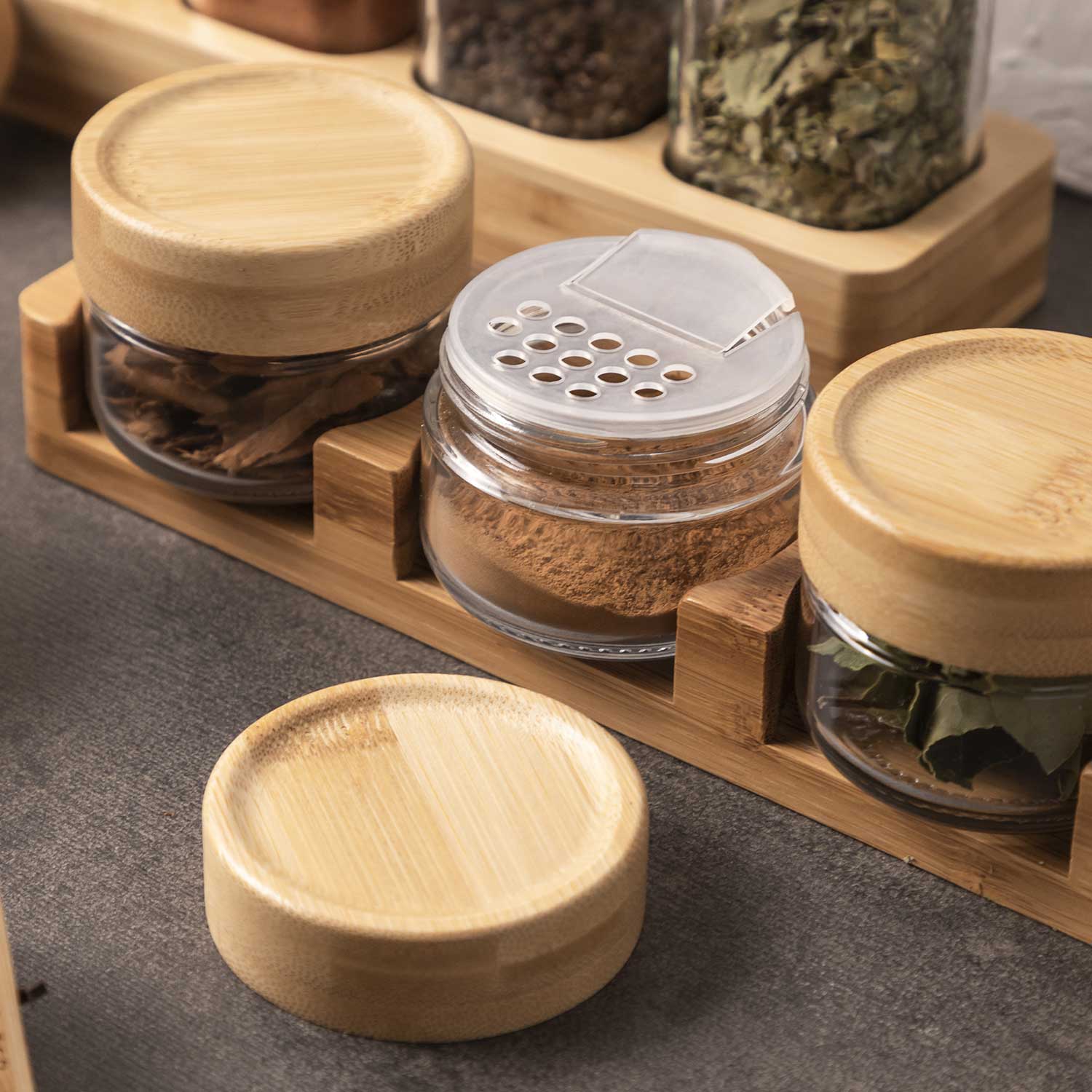 Rack especias bajo base madera set x5 - Ambiente Gourmet México