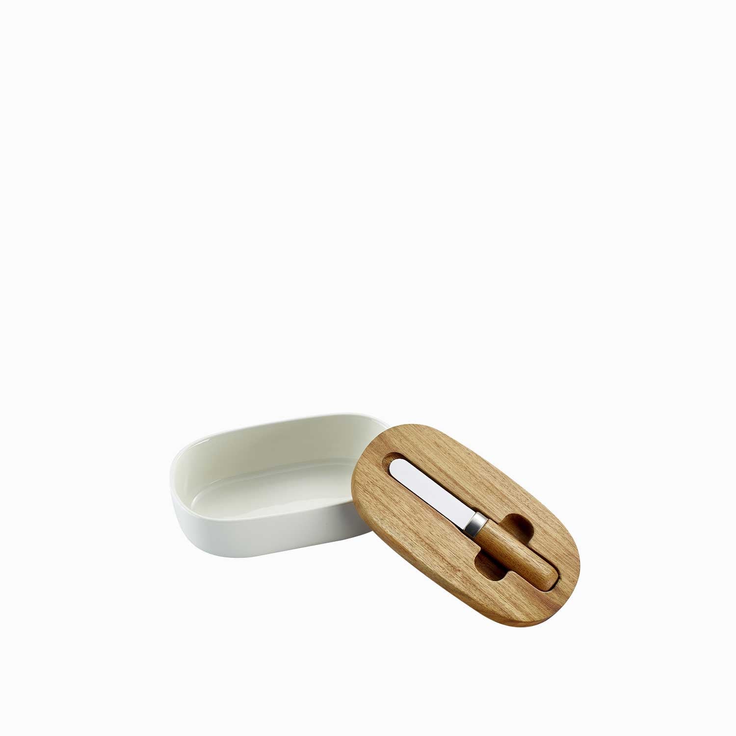 Recipiente oval con cuchillo para untar