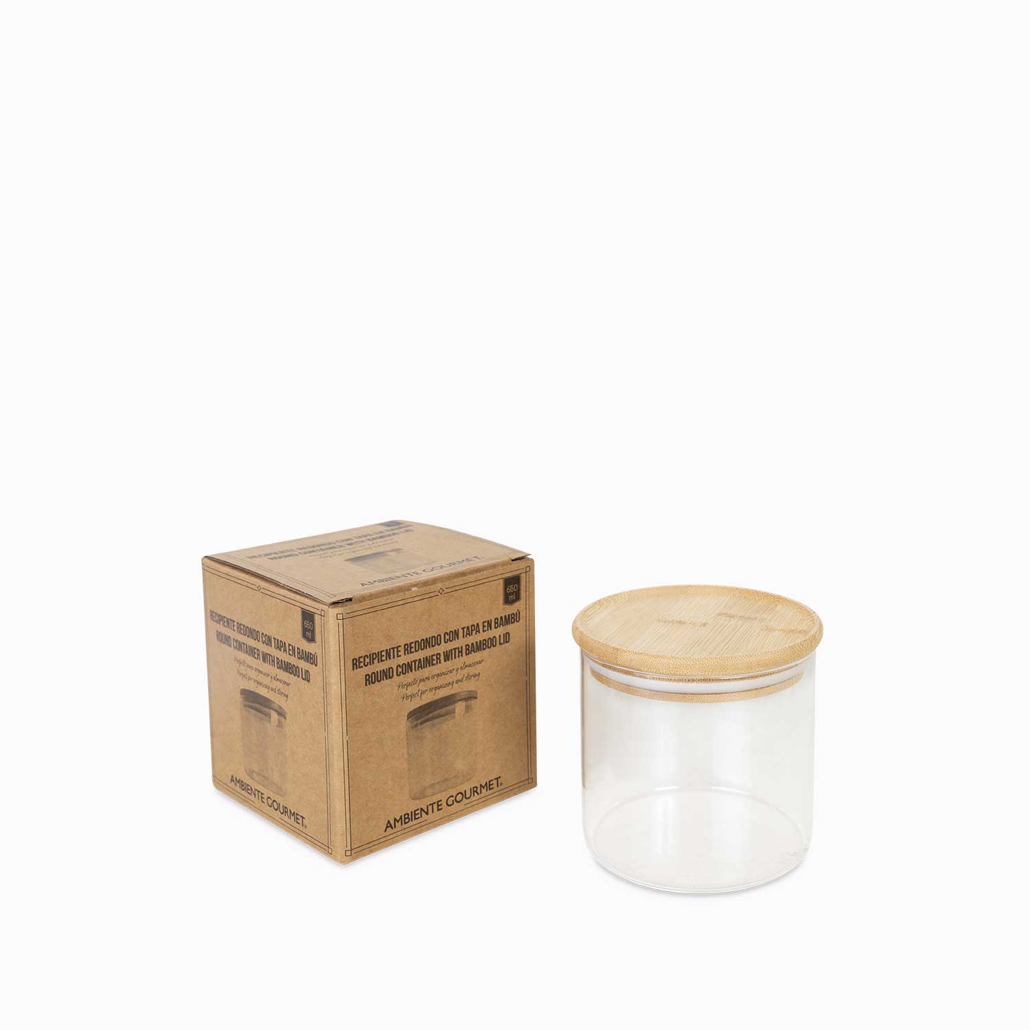Recipiente redondo tapa en bambu 650ml - Ambiente Gourmet México