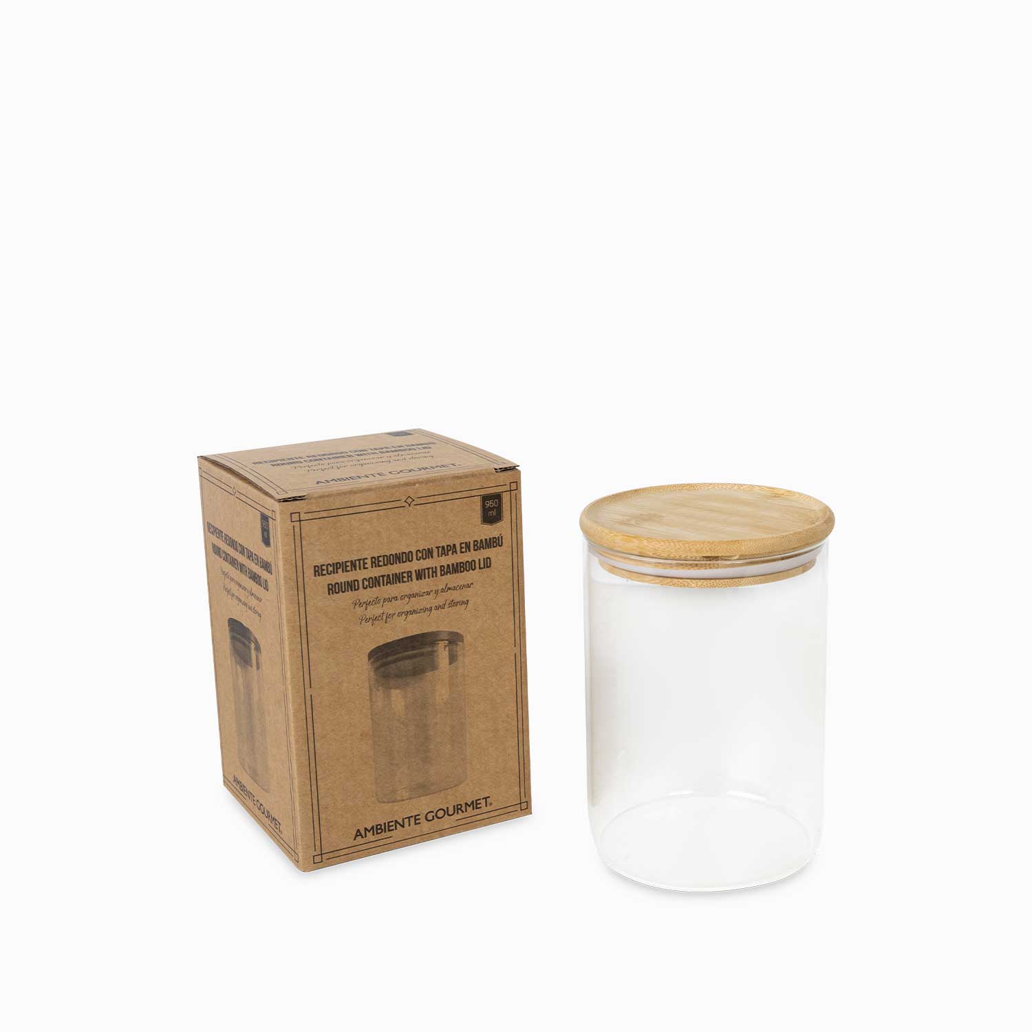 Recipiente redondo tapa en bambu 950ml - Ambiente Gourmet México