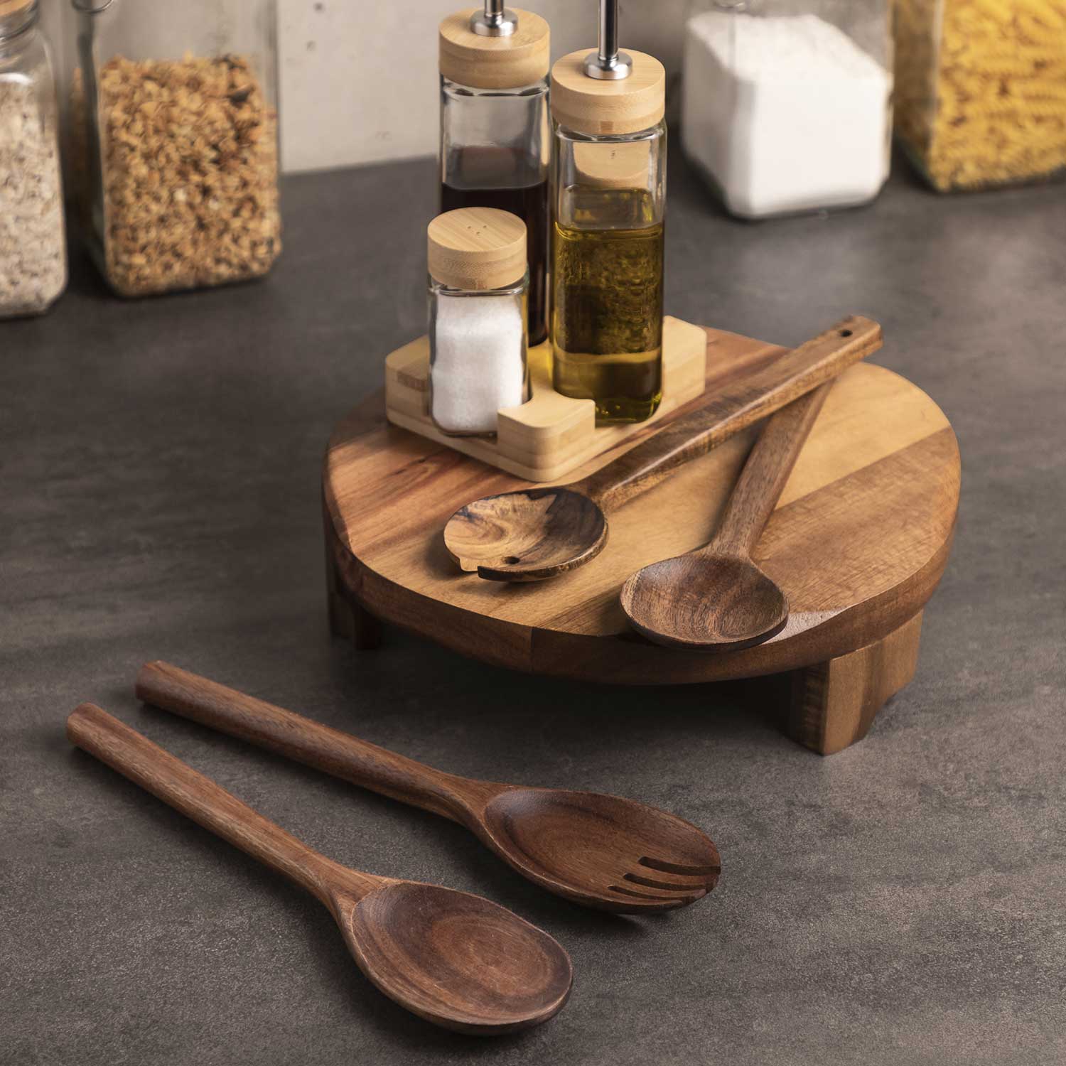 Servidoras ensalada oval en acacia - Ambiente Gourmet México