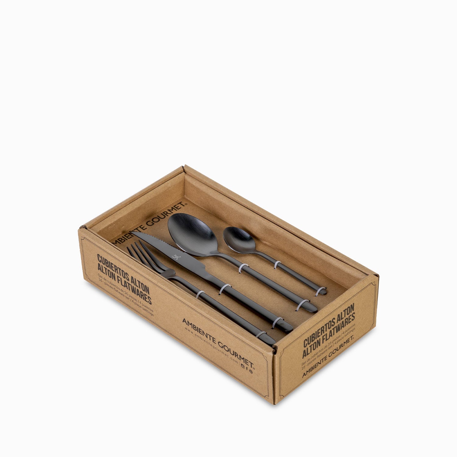 Set de cubiertos alton negro mate 16 pcs