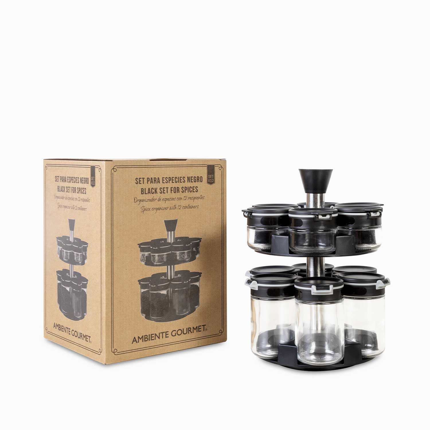 Set para especias negro x12