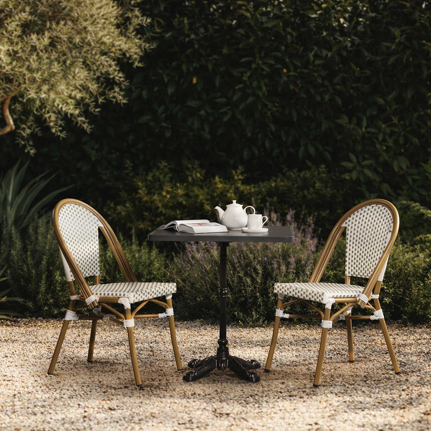 Silla de comedor Bistro sin brazos blanco y verde 89x48x59 - Ambiente Gourmet México