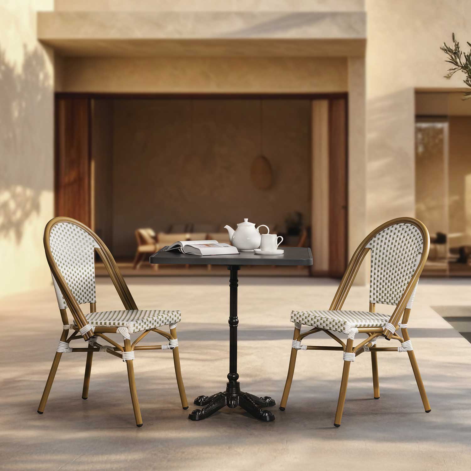 Silla de comedor Bistro sin brazos blanco y verde 89x48x59