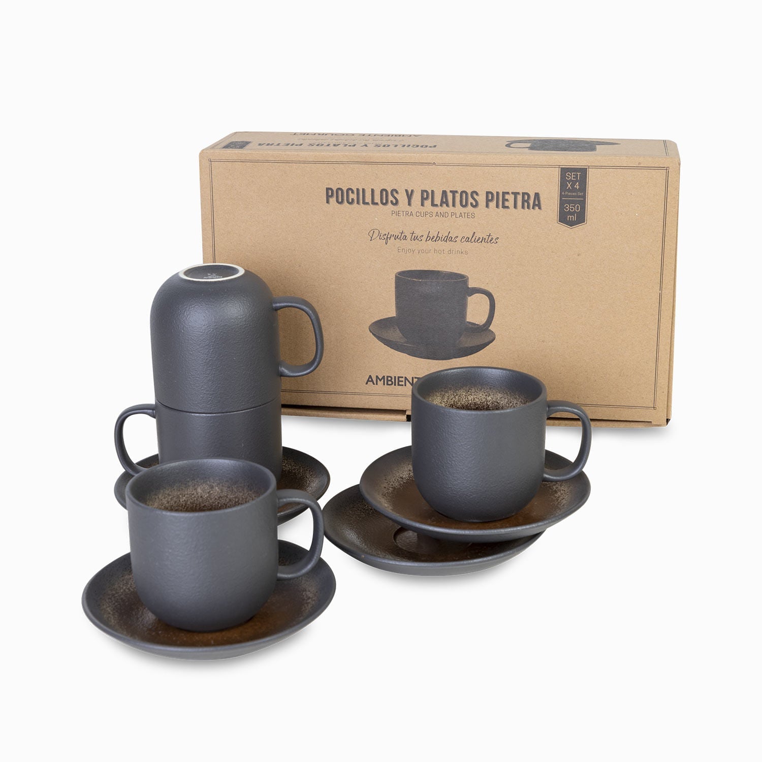 Taza y plato pietra 350 ml setx4
