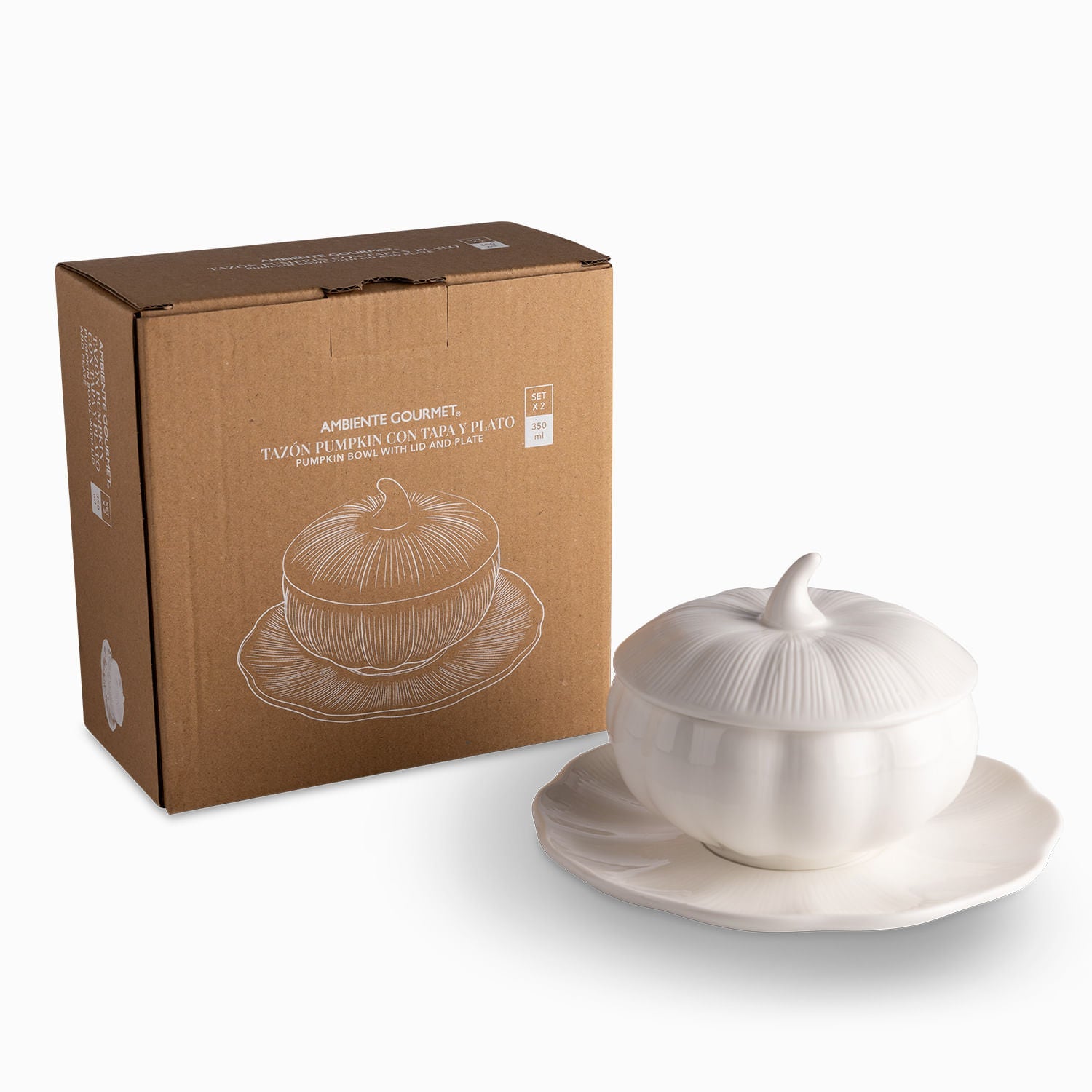 Tazon Con Tapa Y Platico 350Ml Pumpkin - Ambiente Gourmet México
