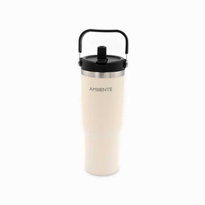 Termo con pitillo y manija beige 890ml