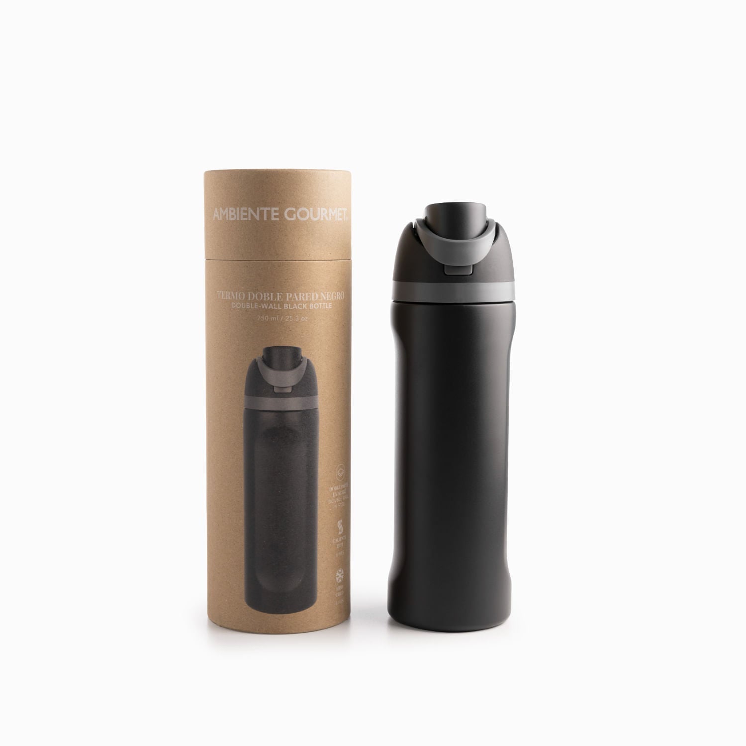 Termo doble pared negro 750ml - Ambiente Gourmet México