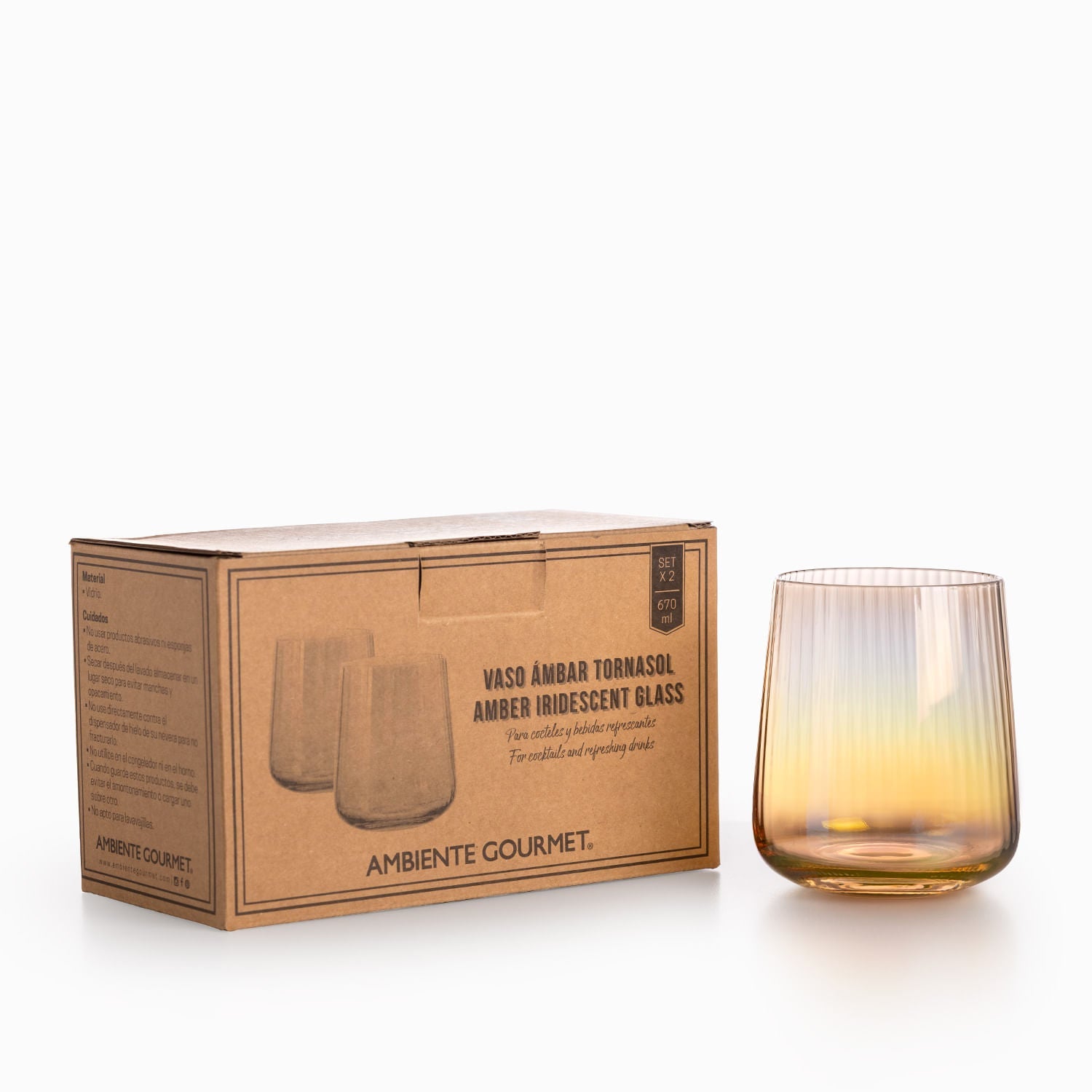 Vaso ambar tornasol setx2 - Ambiente Gourmet México