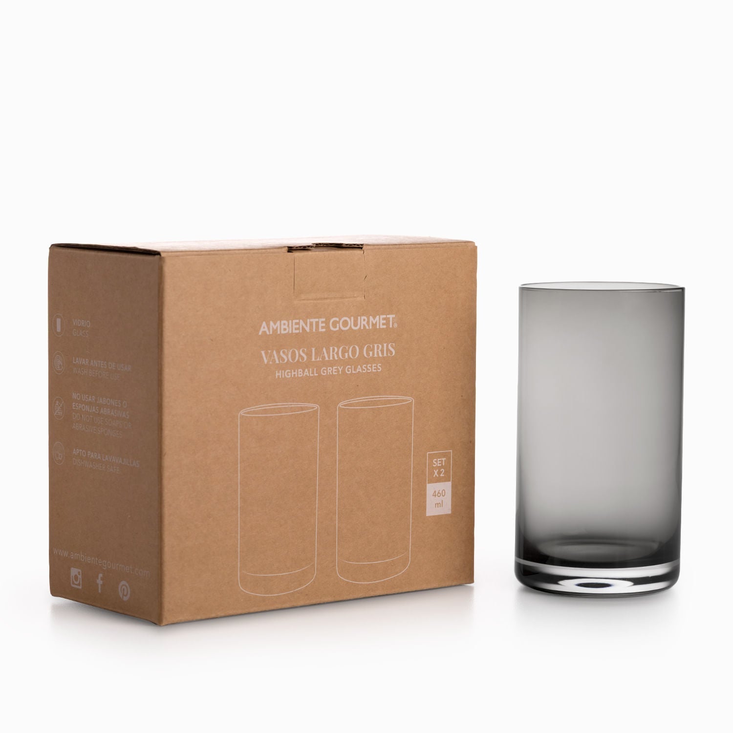 Vaso largo gris set x 2 - Ambiente Gourmet México