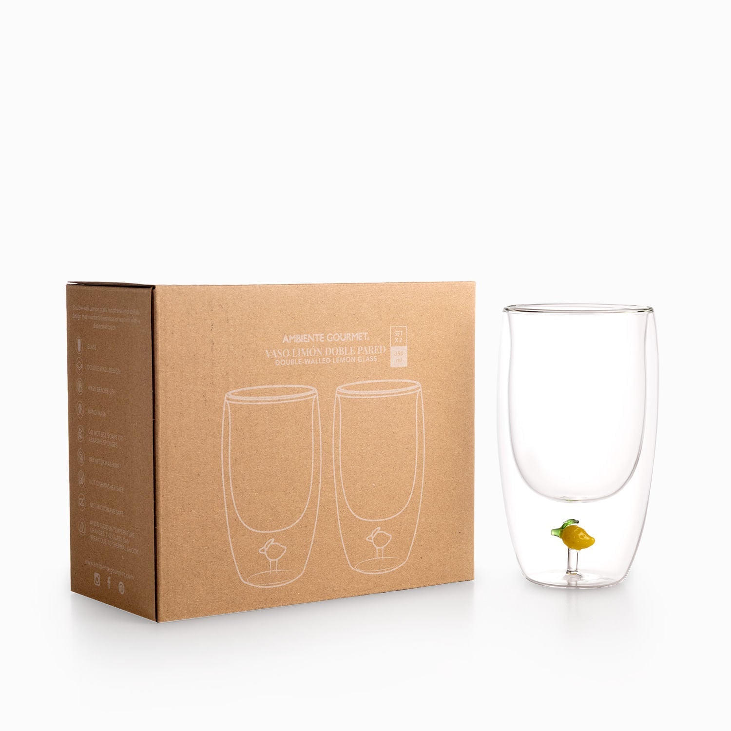 Vaso limón doble pared 350ml set x2 - Ambiente Gourmet México